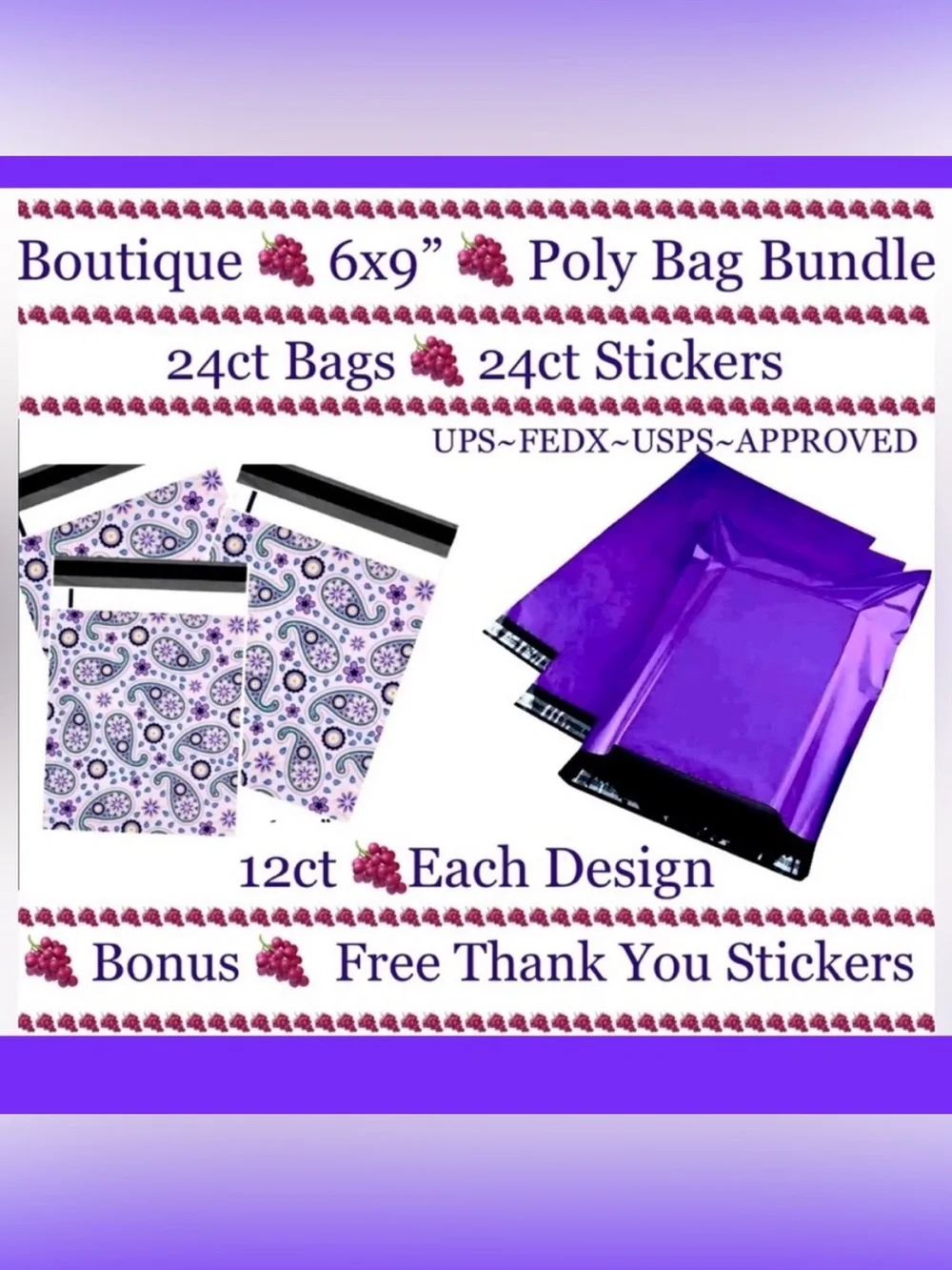 24ct~ 6x9” ~ Poly Mailer Bags 🌿🆕🌿 2~Designs⭐️24ct Free Thank You Stickers
